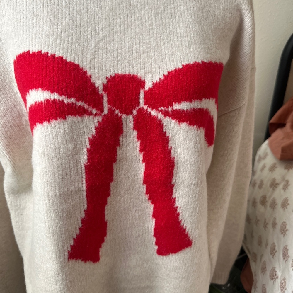 a new day Cream Sweater with Red Bow - Picture 2 of 8